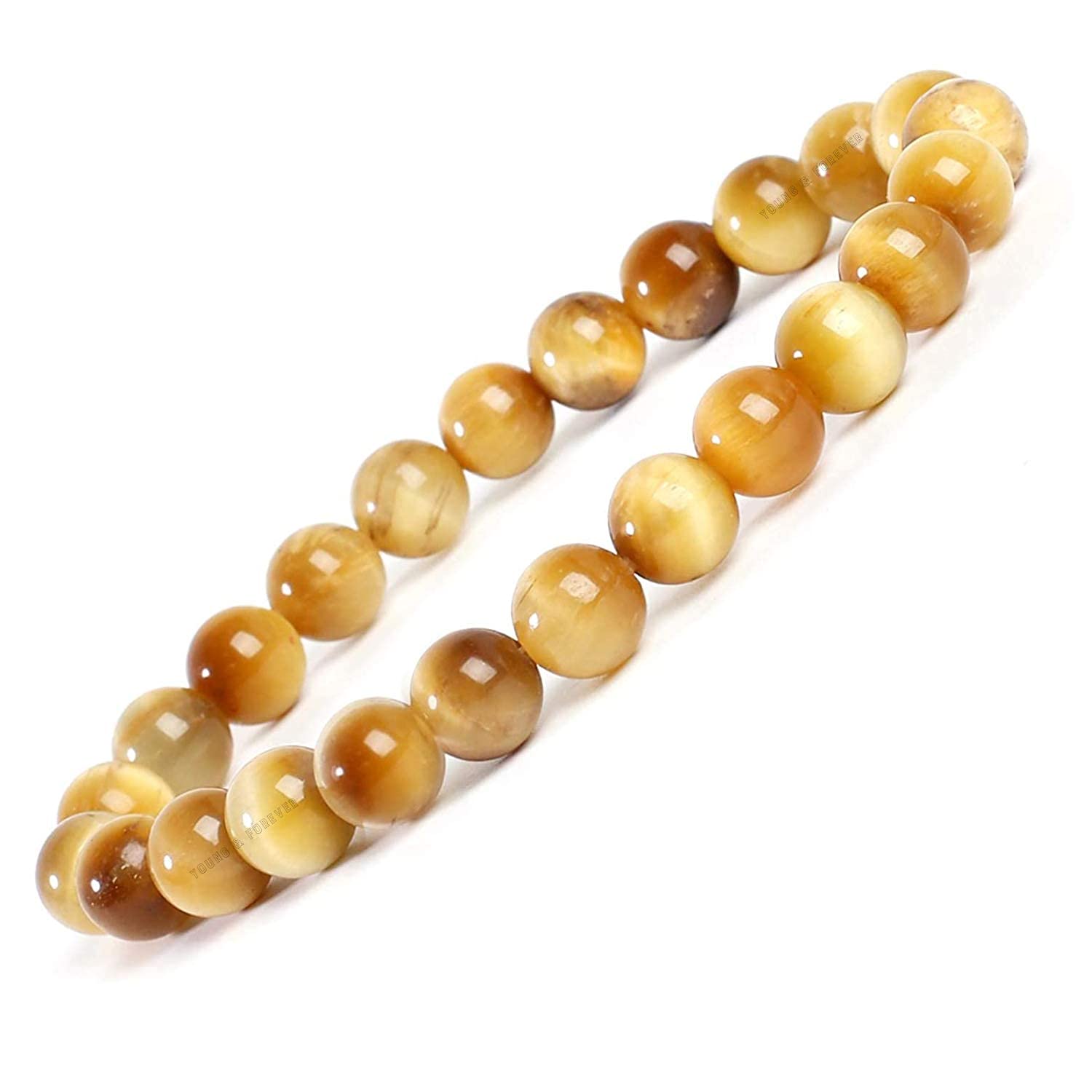 Divinity Crystals Cat's Eye Yellow Bracelet - Unisex 8mm Round Beads, Stretchable, 2.5 Inch Diameter Default Title